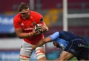 28 May 2021; Gavin Coombes of Munster is tackled by Liam Belcher of Cardiff Blues during the Guinness PRO14 Rainbow Cup match between Munster and Cardiff Blues at Thomond Park in Limerick. Photo by Matt Browne/Sportsfile