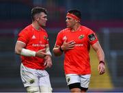 28 May 2021; Munster players Peter O’Mahony, left, and CJ Stander of in conversation during the Guinness PRO14 Rainbow Cup match between Munster and Cardiff Blues at Thomond Park in Limerick. Photo by Piaras Ó Mídheach/Sportsfile