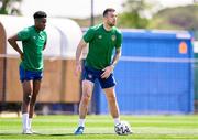 29 May 2021; Shane Duffy and Chiedozie Ogbene, left, during a Republic of Ireland training session at PGA Catalunya Resort in Girona, Spain. Photo by Pedro Salado/Sportsfile