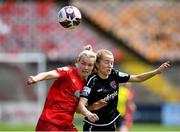 29 May 2021; Saoirse Noonan of Shelbourne in action against Aoibheann Clancy of Wexford Youths during the SSE Airtricity Women's National League match between Shelbourne and Wexford Youths at Tolka Park in Dublin. Photo by Piaras Ó Mídheach/Sportsfile