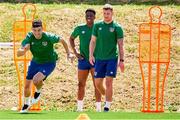 29 May 2021; John Egan, left, Chiedozie Ogbene and James Collins, right, during a Republic of Ireland training session at PGA Catalunya Resort in Girona, Spain. Photo by Pedro Salado/Sportsfile