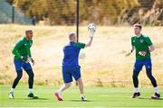 29 May 2021; Goalkeepers Mark Travers, right, and Gavin Bazunu with goalkeeping coach Dean Kiely during a Republic of Ireland training session at PGA Catalunya Resort in Girona, Spain. Photo by Pedro Salado/Sportsfile
