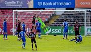 29 May 2021; Ross Tierney of Bohemians heads his side's first goal past Waterford goalkeeper Brian Murphy during the SSE Airtricity League Premier Division match between Bohemians and Waterford at Dalymount Park in Dublin. Photo by Ramsey Cardy/Sportsfile