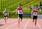 29 May 2021; Cillin Greene of Galway City Harriers, Galway, centre, on his way to winning Men's 400m A event during the Belfast Irish Milers' Meeting at Mary Peters Track in Belfast. Photo by Sam Barnes/Sportsfile