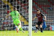 29 May 2021; Andy Lyons of Bohemians shoots to score his side's third goal past Waterford goalkeeper Brian Murphy during the SSE Airtricity League Premier Division match between Bohemians and Waterford at Dalymount Park in Dublin. Photo by Ramsey Cardy/Sportsfile