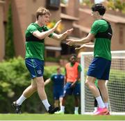 29 May 2021; Luca Connell celebrates with team-mate Louie Watson after scoring his team's winning goal, in a small sided game, during a Republic of Ireland U21 training session in Marbella, Spain. Photo by Stephen McCarthy/Sportsfile