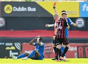 29 May 2021; Isaac Tshipamba of Waterford receives a red card from referee Graham Kelly during the SSE Airtricity League Premier Division match between Bohemians and Waterford at Dalymount Park in Dublin. Photo by Ramsey Cardy/Sportsfile