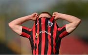 29 May 2021; Aodh Dervin of Longford Town reacts following his side's defeat during the SSE Airtricity League Premier Division match between Longford Town and Shamrock Rovers at Bishopsgate in Longford. Photo by Seb Daly/Sportsfile