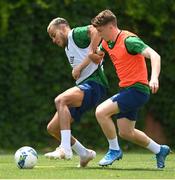 29 May 2021; Tyreik Wright, left, and Gavin Kilkenny during a Republic of Ireland U21 training session in Marbella, Spain. Photo by Stephen McCarthy/Sportsfile