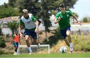 29 May 2021; Conor Noss and Tyreik Wright, left, during a Republic of Ireland U21 training session in Marbella, Spain. Photo by Stephen McCarthy/Sportsfile