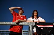 29 May 2021; Tyrone supporters Enda and Shauna Hurl, from Moortown, watch the warm up prior to the Allianz Football League Division 1 North Round 3 match between Tyrone and Monaghan at Healy Park in Omagh, Tyrone. Photo by David Fitzgerald/Sportsfile