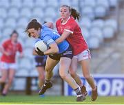 29 May 2021; Lyndsey Davey of Dublin is tackled by Melissa Duggan of Cork during the Lidl Ladies National Football League Division 1B Round 1 match between Cork and Dublin at Páirc Ui Chaoimh in Cork. Photo by Eóin Noonan/Sportsfile
