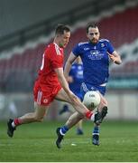 29 May 2021; Kieran McGeary of Tyrone in action against Conor Boyle of Monaghan during the Allianz Football League Division 1 North Round 3 match between Tyrone and Monaghan at Healy Park in Omagh, Tyrone. Photo by David Fitzgerald/Sportsfile