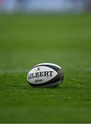 28 May 2021; A general view of a rugby ball before the Guinness PRO14 Rainbow Cup match between Munster and Cardiff Blues at Thomond Park in Limerick. Photo by Piaras Ó Mídheach/Sportsfile