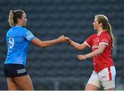 29 May 2021; Jennifer Dunne of Dublin with Róisín Phelan of Cork after the Lidl Ladies National Football League Division 1B Round 1 match between Cork and Dublin at Páirc Ui Chaoimh in Cork. Photo by Eóin Noonan/Sportsfile
