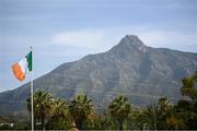 30 May 2021; The Irish tricolour flies at Dama de Noche Football Centre before the U21 international friendly match between Switzerland and Republic of Ireland at Dama de Noche Football Centre in Marbella, Spain. Photo by Stephen McCarthy/Sportsfile