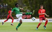 30 May 2021; Festy Ebosele of Republic of Ireland in action against Marco Burch of Switzerland during the U21 international friendly match between Switzerland and Republic of Ireland at Dama de Noche Football Centre in Marbella, Spain. Photo by Stephen McCarthy/Sportsfile