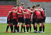 29 May 2021; Longford Town players form a huddle before the SSE Airtricity League Premier Division match between Longford Town and Shamrock Rovers at Bishopsgate in Longford. Photo by Seb Daly/Sportsfile