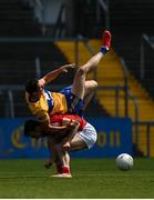 30 May 2021; Cathal O'Connor of Clare in action against Kevin O'Driscoll of Cork during the Allianz Football League Division 2 South Round 3 match between Clare and Cork at Cusack Park in Ennis, Clare. Photo by Harry Murphy/Sportsfile