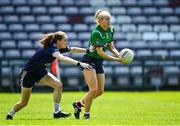 30 May 2021; Lorraine Duncan of Westmeath in action against Dearbhla Gowerr of Galway during the Lidl Ladies National Football League Division 1A Round 2 match between Galway and Westmeath at Pearse Stadium in Galway. Photo by Eóin Noonan/Sportsfile