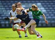 30 May 2021; Anna Jones of Westmeath has a shot on goal despite the efforts of Galway goalkeeper Dearbhla Gowerr during the Lidl Ladies National Football League Division 1A Round 2 match between Galway and Westmeath at Pearse Stadium in Galway. Photo by Eóin Noonan/Sportsfile