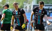 30 May 2021; Mayo players Michael Plunkett, left, and Stephen Coen, share a joke after the Allianz Football League Division 2 North Round 3 match between Mayo and Meath at Elverys MacHale Park in Castlebar, Mayo. Photo by Sam Barnes/Sportsfile