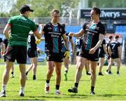 30 May 2021; Mayo players including Michael Plunkett, second from left, and Stephen Coen, right, share a joke after the Allianz Football League Division 2 North Round 3 match between Mayo and Meath at Elverys MacHale Park in Castlebar, Mayo. Photo by Sam Barnes/Sportsfile