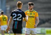 30 May 2021; Jack O'Connor of Meath and Jack Carney of Mayo bump fists after the Allianz Football League Division 2 North Round 3 match between Mayo and Meath at Elverys MacHale Park in Castlebar, Mayo. Photo by Sam Barnes/Sportsfile