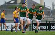 30 May 2021; Joe O'Connor of Kerry celebrates with team-mates Tommy Walsh and Paudie Clifford, right, after scoring their side's second goal during the Allianz Football League Division 1 South Round 3 match between Roscommon and Kerry at Dr Hyde Park in Roscommon. Photo by Brendan Moran/Sportsfile