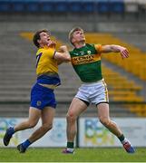 30 May 2021; Tommy Walsh of Kerry watches a high ball with Sean Mullooly of Roscommon during the Allianz Football League Division 1 South Round 3 match between Roscommon and Kerry at Dr Hyde Park in Roscommon. Photo by Brendan Moran/Sportsfile