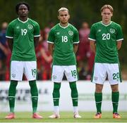 30 May 2021; Republic of Ireland players, from left, Joshua Kayode, Tyreik Wright and Ryan Johansson before the U21 international friendly match between Switzerland and Republic of Ireland at Dama de Noche Football Centre in Marbella, Spain. Photo by Stephen McCarthy/Sportsfile