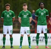 30 May 2021; Republic of Ireland players, from left, Lewis Richards, Conor Grant and Joshua Kayode before the U21 international friendly match between Switzerland and Republic of Ireland at Dama de Noche Football Centre in Marbella, Spain. Photo by Stephen McCarthy/Sportsfile