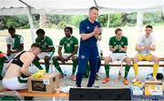 30 May 2021; Republic of Ireland manager Jim Crawford with his players before the U21 international friendly match between Switzerland and Republic of Ireland at Dama de Noche Football Centre in Marbella, Spain. Photo by Stephen McCarthy/Sportsfile
