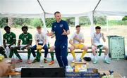 30 May 2021; Republic of Ireland manager Jim Crawford speaks to his players before the U21 international friendly match between Switzerland and Republic of Ireland at Dama de Noche Football Centre in Marbella, Spain. Photo by Stephen McCarthy/Sportsfile