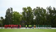 30 May 2021; Players and officials stand for the playing of the National Anthems before the U21 international friendly match between Switzerland and Republic of Ireland at Dama de Noche Football Centre in Marbella, Spain. Photo by Stephen McCarthy/Sportsfile