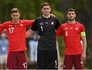 30 May 2021; Switzerland players, from left, Jan Kronig, Amir Saipi and Leonidas Stergiou before the U21 international friendly match between Switzerland and Republic of Ireland at Dama de Noche Football Centre in Marbella, Spain. Photo by Stephen McCarthy/Sportsfile