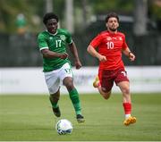 30 May 2021; Festy Ebosele of Republic of Ireland and Kastriot Imeri of Switzerland during the U21 international friendly match between Switzerland and Republic of Ireland at Dama de Noche Football Centre in Marbella, Spain. Photo by Stephen McCarthy/Sportsfile