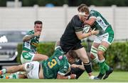 29 May 2021; Shane Delahunt of Connacht is tackled by Marco Riccioni and Michele Lamaro of Benetton during the Guinness PRO14 Rainbow Cup match between Benetton and Connacht at Stadio di Monigo in Treviso, Italy. Photo by Roberto Bregani/Sportsfile