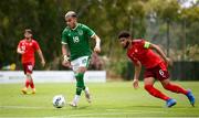 30 May 2021; Tyreik Wright of Republic of Ireland and Simon Sahm of Switzerland during the U21 international friendly match between Switzerland and Republic of Ireland at Dama de Noche Football Centre in Marbella, Spain. Photo by Stephen McCarthy/Sportsfile
