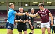 30 May 2021; Referee Brendan Cawley with captains Jonny Cooper of Dublin and Shane Walsh of Galway prior to the Allianz Football League Division 1 South Round 3 match between Galway and Dublin at St Jarlath's Park in Tuam, Galway. Photo by Ramsey Cardy/Sportsfile