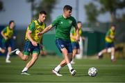 31 May 2021; John Egan and James Collins, left, during a Republic of Ireland training session at PGA Catalunya Resort in Girona, Spain. Photo by Stephen McCarthy/Sportsfile