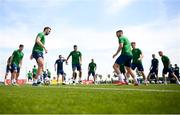 1 June 2021; Shane Duffy, left, during a Republic of Ireland training session at PGA Catalunya Resort in Girona, Spain. Photo by Stephen McCarthy/Sportsfile