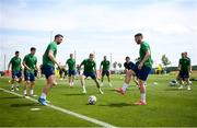 1 June 2021; Shane Duffy, left, and Matt Doherty during a Republic of Ireland training session at PGA Catalunya Resort in Girona, Spain. Photo by Stephen McCarthy/Sportsfile