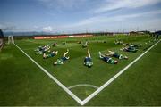 1 June 2021; Damien Doyle, head of athletic performance, leads the players through stretching before a Republic of Ireland training session at PGA Catalunya Resort in Girona, Spain. Photo by Stephen McCarthy/Sportsfile