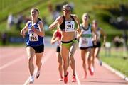 29 May 2021; Kelly Neely of City of Lisburn AC, Down, centre, on her way to winning the Women's 800m B event, ahead of Cara Laverty of Finn Valley AC, Donegal, left, during the Belfast Irish Milers' Meeting at Mary Peters Track in Belfast. Photo by Sam Barnes/Sportsfile
