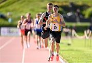 29 May 2021; Darragh McElhinney of UCD AC, Dublin, 15, on his way to winning the Men's 1500m A event, ahead of Jonny Whan of Clonliffe Harriers AC, Dunlin, during the Belfast Irish Milers' Meeting at Mary Peters Track in Belfast. Photo by Sam Barnes/Sportsfile