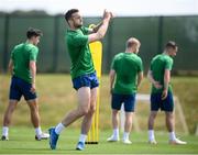 1 June 2021; Shane Duffy practises his golf swing during a Republic of Ireland training session at PGA Catalunya Resort in Girona, Spain. Photo by Stephen McCarthy/Sportsfile