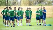 1 June 2021; Manager Stephen Kenny speaks to his players during a Republic of Ireland training session at PGA Catalunya Resort in Girona, Spain. Photo by Stephen McCarthy/Sportsfile