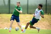 1 June 2021; Matt Doherty and Andrew Omobamidele, right, during a Republic of Ireland training session at PGA Catalunya Resort in Girona, Spain. Photo by Stephen McCarthy/Sportsfile