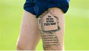 1 June 2021; A detailed view a Free Derry Corner tattoo on the leg of James McClean during a Republic of Ireland training session at PGA Catalunya Resort in Girona, Spain. Photo by Stephen McCarthy/Sportsfile